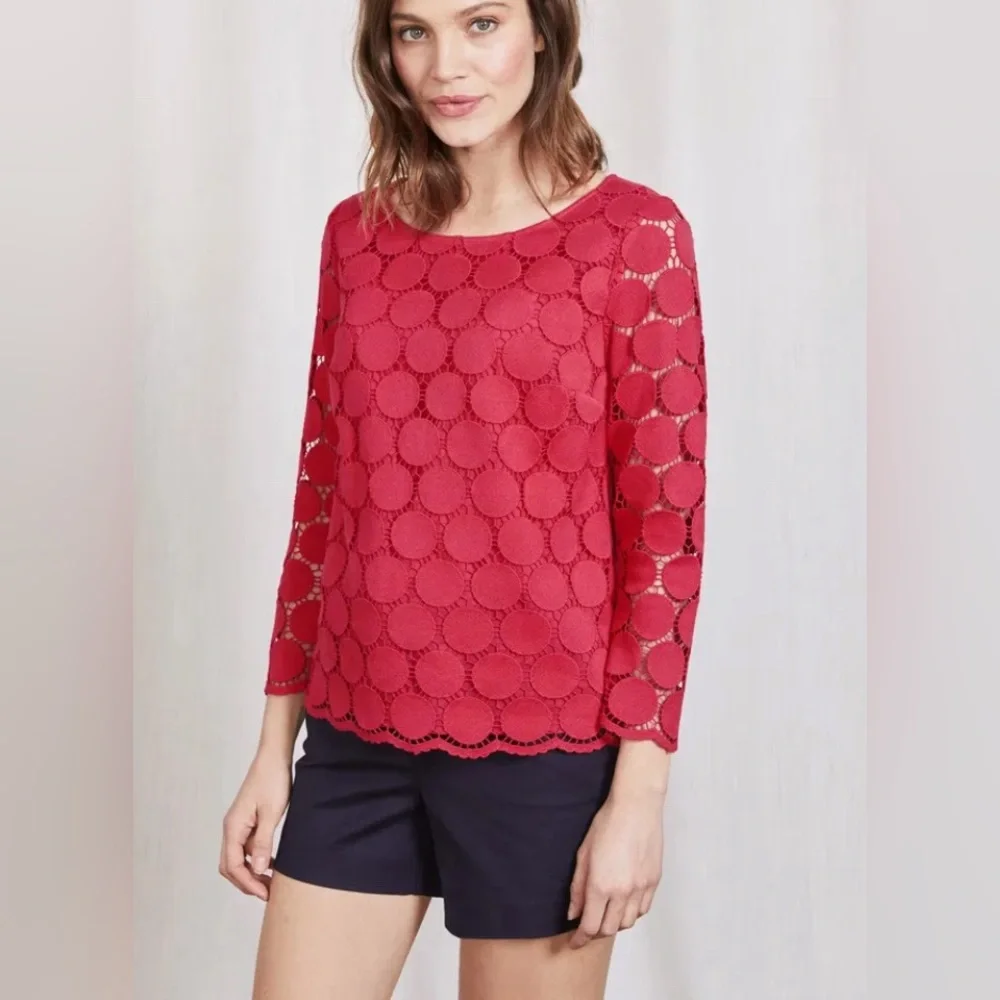 BODEN Arabella Crochet 3/4 Sleeve Top SZ 6